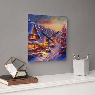 Winterurlaub Quadratische Wanduhr
