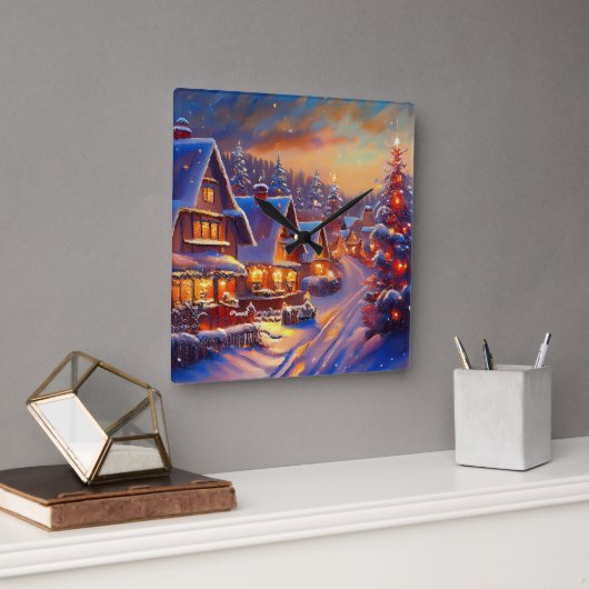 Winterurlaub Quadratische Wanduhr (Büro)