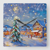 Winterurlaub Quadratische Wanduhr (Vorderseite)