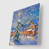 Winterurlaub Quadratische Wanduhr (Winkel)