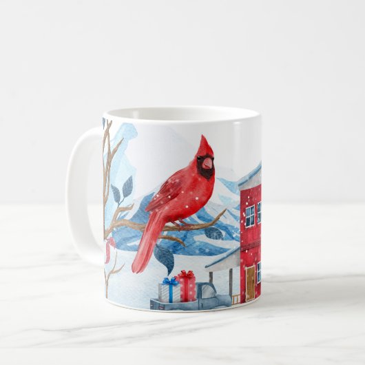 WINTERURLAUB ROTE KARDINAL BIRD AM BAUM KAFFEETASSE (Vorderseite Links)