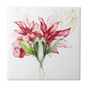 Winterurlaub Rote Poinsettia Aquarellfarben Blume Fliese