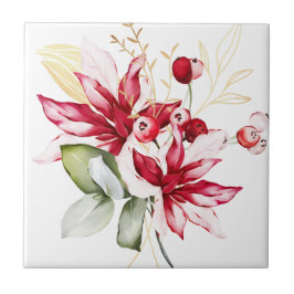 Winterurlaub Rote Poinsettia Aquarellfarben Blume Fliese