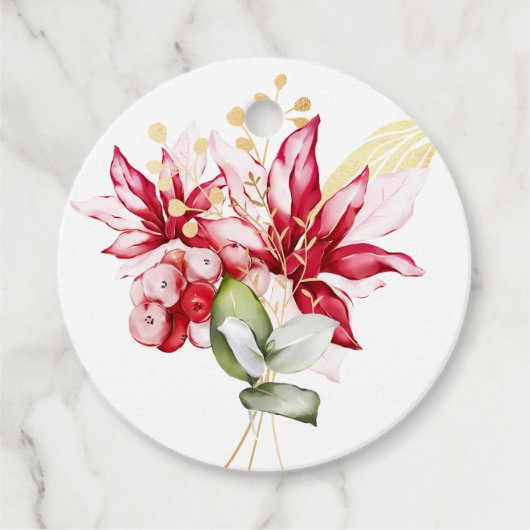 Winterurlaub Rote Poinsettia Aquarellfarben Blume Geschenkanhänger (Vorderseite)