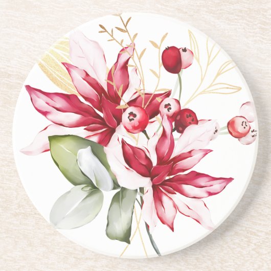 Winterurlaub Rote Poinsettia Aquarellfarben Blume Getränkeuntersetzer (Vorne)