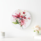 Winterurlaub Rote Poinsettia Aquarellfarben Blume Große Wanduhr (Zuhause)