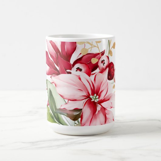 Winterurlaub Rote Poinsettia Aquarellfarben Blume Kaffeetasse (Mittel)