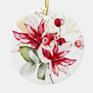 Winterurlaub Rote Poinsettia Aquarellfarben Blume Keramik Ornament