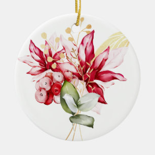 Winterurlaub Rote Poinsettia Aquarellfarben Blume Keramik Ornament