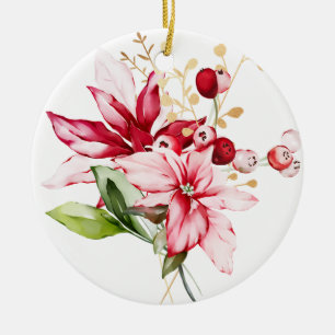 Winterurlaub Rote Poinsettia Aquarellfarben Blume Keramik Ornament