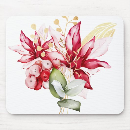 Winterurlaub Rote Poinsettia Aquarellfarben Blume Mousepad (Vorne)