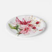 Winterurlaub Rote Poinsettia Aquarellfarben Blume Pappteller (Schrägansicht)