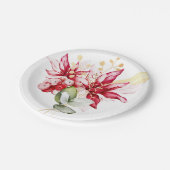 Winterurlaub Rote Poinsettia Aquarellfarben Blume Pappteller (Schrägansicht)