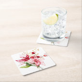 Winterurlaub Rote Poinsettia Aquarellfarben Blume Rechteckiger Pappuntersetzer (Vor Ort)