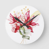 Winterurlaub Rote Poinsettia Aquarellfarben Blume Runde Wanduhr (Vorderseite)