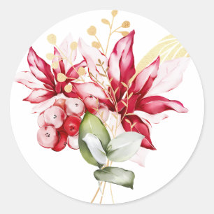 Winterurlaub Rote Poinsettia Aquarellfarben Blume Runder Aufkleber