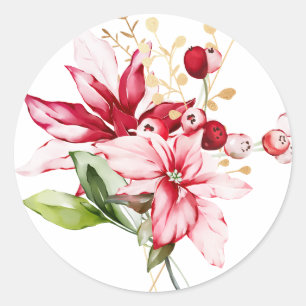 Winterurlaub Rote Poinsettia Aquarellfarben Blume Runder Aufkleber