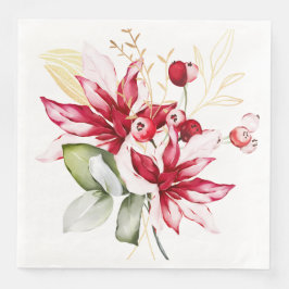 Winterurlaub Rote Poinsettia Aquarellfarben Blume Serviette