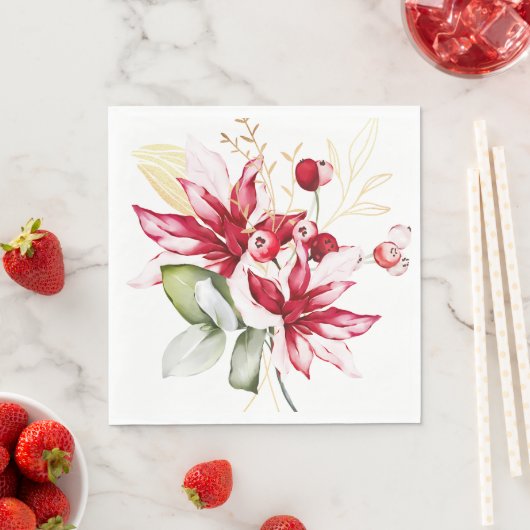Winterurlaub Rote Poinsettia Aquarellfarben Blume Serviette (Beispiel)