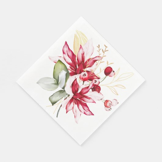 Winterurlaub Rote Poinsettia Aquarellfarben Blume Serviette (Ecke)