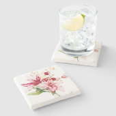 Winterurlaub Rote Poinsettia Aquarellfarben Blume Steinuntersetzer (Seitenansicht)