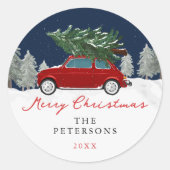 Winterurlaub Roter LKW Weihnachtsgeschenke Runder Aufkleber (Vorderseite)