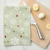 Winterurlaub-Schneeflocke-Herzen auf Grün Handtuch (Viertel Falte)