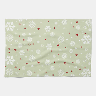 Winterurlaub-Schneeflocke-Herzen auf Grün Handtuch