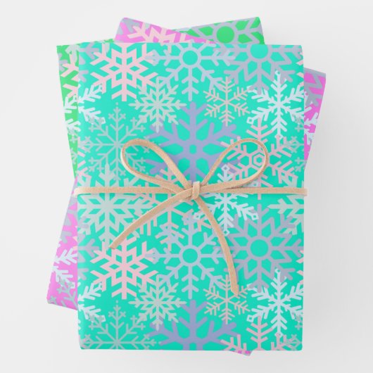 Winterurlaub Schneeflocken heißen rosa blau  Geschenkpapier Set (Beispiel)
