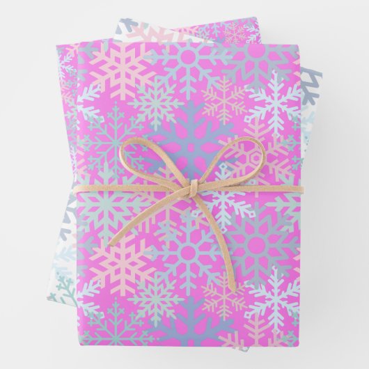 Winterurlaub Schneeflocken heißen rosa Muster Geschenkpapier Set (Beispiel)