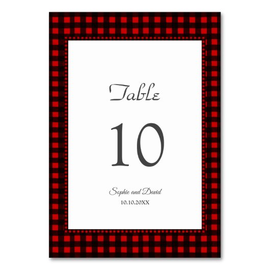 Winterurlaub Schneeflocken Rotes Buffalo Hochzeit Tischnummer (Rückseite)