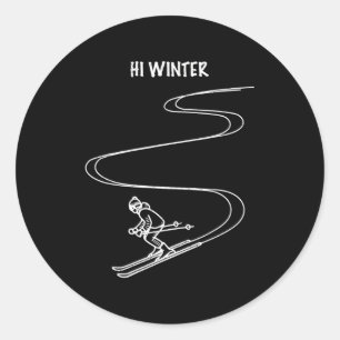 Winterurlaub Ski-Linienkunst Weihnachten x-mas Ski Runder Aufkleber