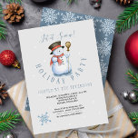 Winterurlaub | Snowman Party Modern Blue Einladung<br><div class="desc">Winterferien blau-graue Party Einladung im modernen Typografie-Stil mit einer Aquarell bemalten lustigen Schneemann,  einer blauen Schneeflocke und stilisierten Schneeflocken-Mustern auf der Rückseite.            Persönliche Gestaltung mit Ihren Daten!          Geeignet für saisonale Party - Ferienhaus / Weihnachtsfeiertagsbüro oder Party.</div>