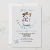 Winterurlaub | Snowman Party Modern Blue Einladung (Vorderseite)