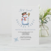 Winterurlaub | Snowman Party Modern Blue Einladung (Stehend Vorderseite)