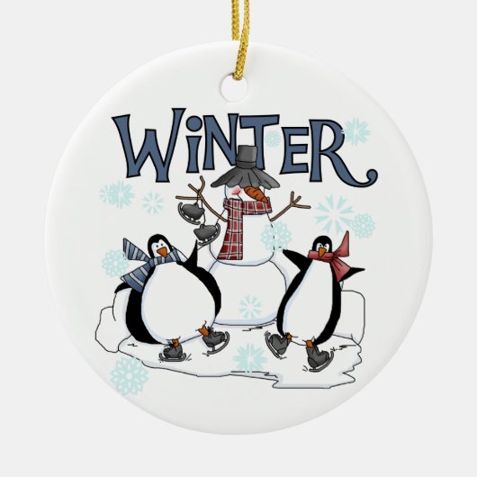 Winterurlaub Snowman Penguins Ice Skaten Keramik Ornament (Vorne)
