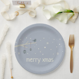 Winterurlaub Wald xmas Ball Blue Vogel Cartoon Pappteller