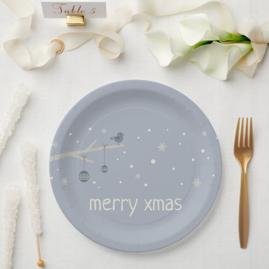 Winterurlaub Wald xmas Ball Blue Vogel Cartoon Pappteller (Hochzeit)