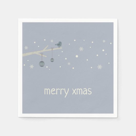 Winterurlaub Wald xmas Ball Blue Vogel Cartoon Serviette (Vorderseite)