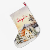 Winterurlaub Weihnachten Hütte Großer Weihnachtsstrumpf (Rückseite (Hängend))