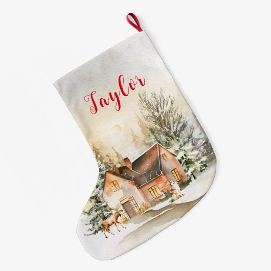 Winterurlaub Weihnachten Hütte Großer Weihnachtsstrumpf (Rückseite (Hängend))