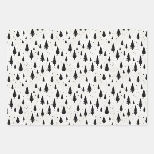 Winterurlaub Weihnachtsbäume schwarz-weiß Geschenkpapier Set (Vorderseite 3)