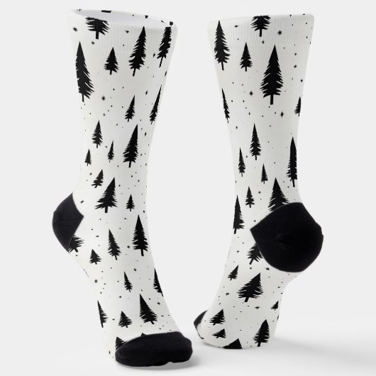 Winterurlaub Weihnachtsbäume schwarz-weiß Socken (Gewinkelt)