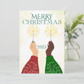 Winterurlaub zwei Hände Weihnachten gemeinsam Einladung (Stehend Vorderseite)