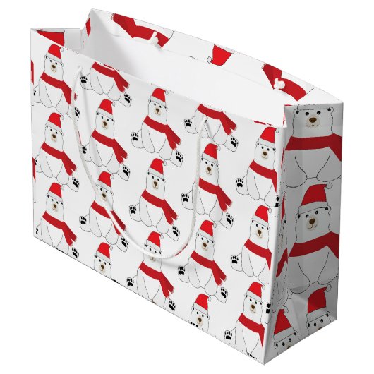 Winterurlaubsbär Große Geschenktasche Geschenktüte (Rückseite Schrägansicht)