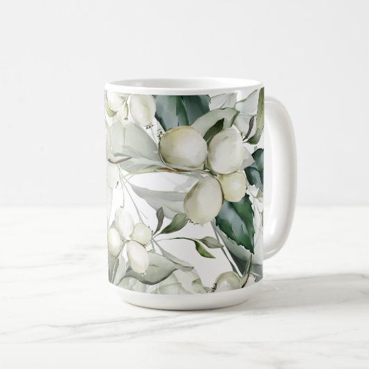 Winterurlaubsholz zweigt grünes Muster ab Kaffeetasse (VorderseiteRechts)