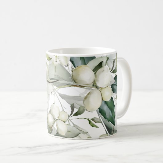 Winterurlaubsholz zweigt grünes Muster ab Kaffeetasse (VorderseiteRechts)