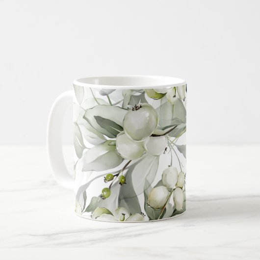 Winterurlaubsholz zweigt grünes Muster ab Kaffeetasse (Vorderseite Links)