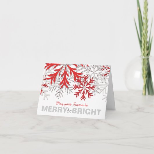 Winterurlaubskarte Snowflake Rot Silber Feiertagskarte (Vorderseite)
