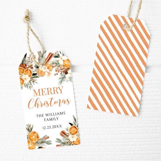 Winterurlaubsorangen Weihnachtsgeschenk-Tags Geschenkanhänger